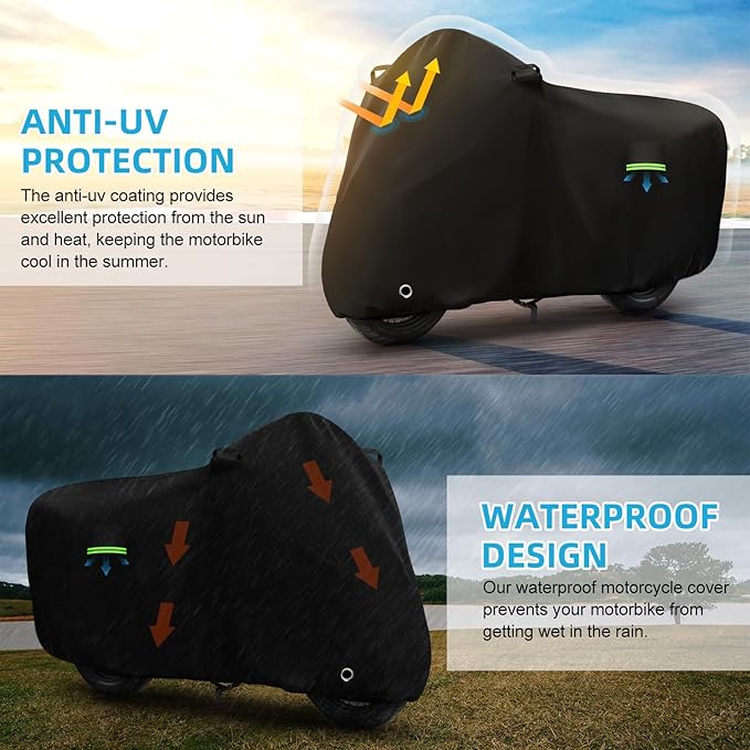 Motorcycle Cover Waterproof for Pan America 1250 Special Adventure/V-Strom 1050/Versys 1000 SE/Tiger, Heavy Duty Sun UV Dust Rain All Weather Protection Motorbike Cover with Cotton Lining & Lock Hole
