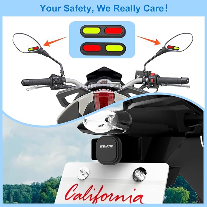 BSD01 Motorcycle BSD Blind Spot Detection System, 24GHz Millimeter-Wave Radar, RCW Rear Collision Warning, IP67 Waterproof, All-Weather Safety Protection with LED Indicators Alert for All Moto
