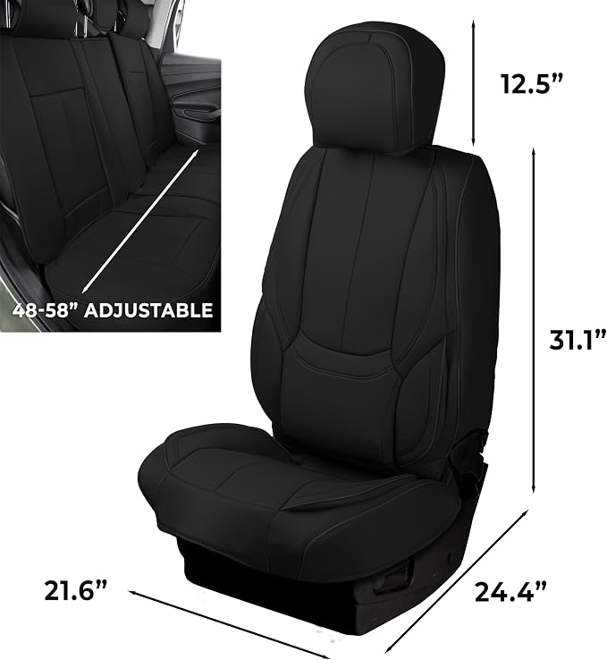 ZONETECH Full Set of 5 Seat Covers for Cars, Waterproof Nappa Leather,Universal Auto Interior Fit for Most Sedans SUV Pick-up Truck (Black)