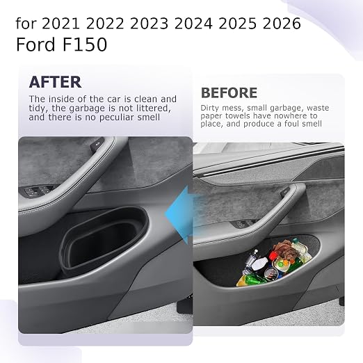 LUWU Car Trash Can for Frod F150 F-150 2021-2024 2025 2026, Waterproof Silicone Auto Garbage Bin, Portable Door Mount Trash Bin, Interior Accessories for F 150, 2-Pack