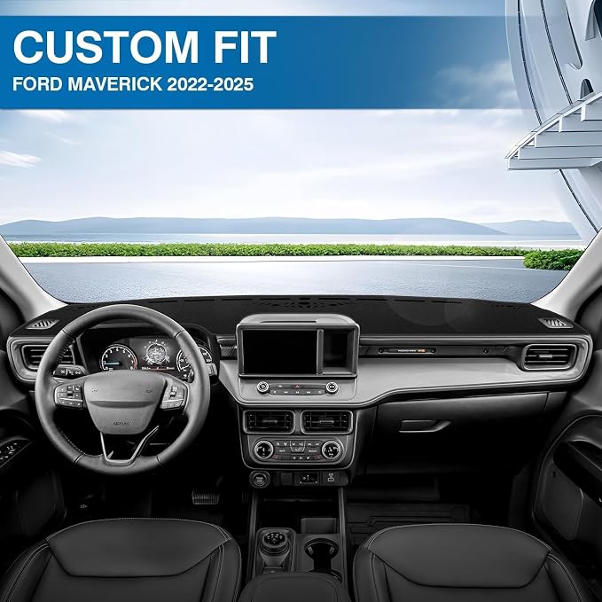 KUST Black Dash Cover for Ford Maverick 2022-2024 2025 2026 (Hybrid)(XL, XLT, Lariat) Polyester Dashboard Cover Non-Slip Center Interior Accessories for Maverick Sunshade No Glare