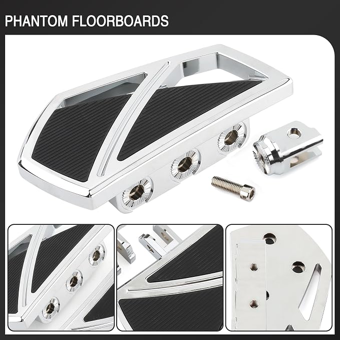 Motorcycle Floorboards Phantom Front Foot Pegs Footrest for Harley Softail 2018-2024 Fat Boy Street Bob Low Rider Sport Glide Slim Fatbob Breakout 114 (Chrome)