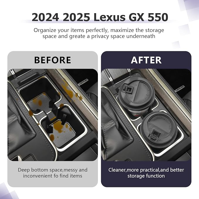 LUWU Center Console Cup Holder Compatible with 2024 2025 2026 Lexus GX 550 Accessories Center Console Cup Holder Silicone Protection Pad 2025 2026 Lexus GX550 Interior Accessories Black