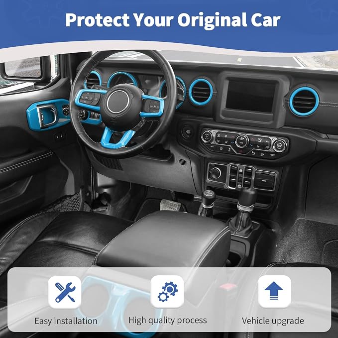 RT-TCZ for Wrangler JL Interior Trim Kit Compatible with Jeep Wrangler JL JLU Gladiator JT 2018-2023 Baby Blue Interior Accessories 23pcs
