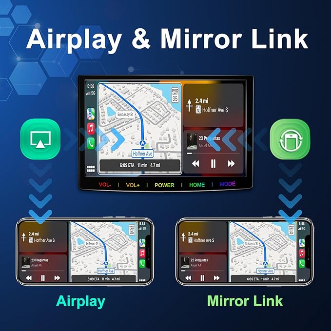 7-Inch Wireless Apple CarPlay & Android Auto Portable Car Screen, Auto Brightness Adjustment, Supports HD Video, with HD Backup Camera