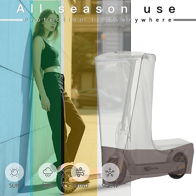 Electric Scooter Cover, Waterproof Outdoor Universal Scooter Cover with Reflective Strips, Windproof Buckles & Storage Bag for Foldable Kick Scooters, All-Weather Protection(54X28X52)
