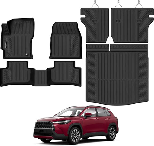 Tongama-Floor Mats for 2022-2026 Toyota Corolla Cross Fuel AWD(Not for Fuel FWD&Hybrid AWD), All Weather TPE Floor Liners and Trunk Mat and Backrest Mats Protectors for Corolla Cross Accessories