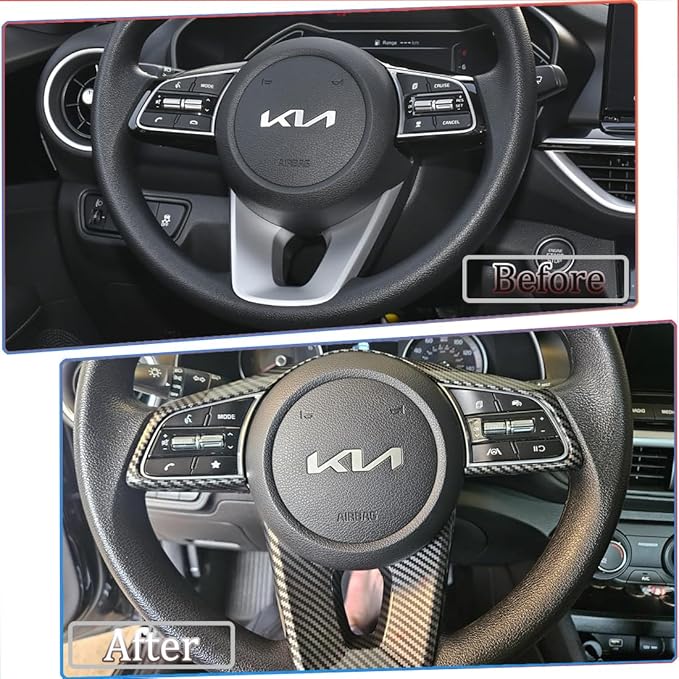 MUXEE 3Pcs Steering Wheel Cover Trims Interior Decaration Sticker for Kia Forte Cerato K3 2019 2020 2021 2022 2023 2024 - ABS Carbon Fiber Sport Interior Accessories(NOT FIT GT and GT Line Models)