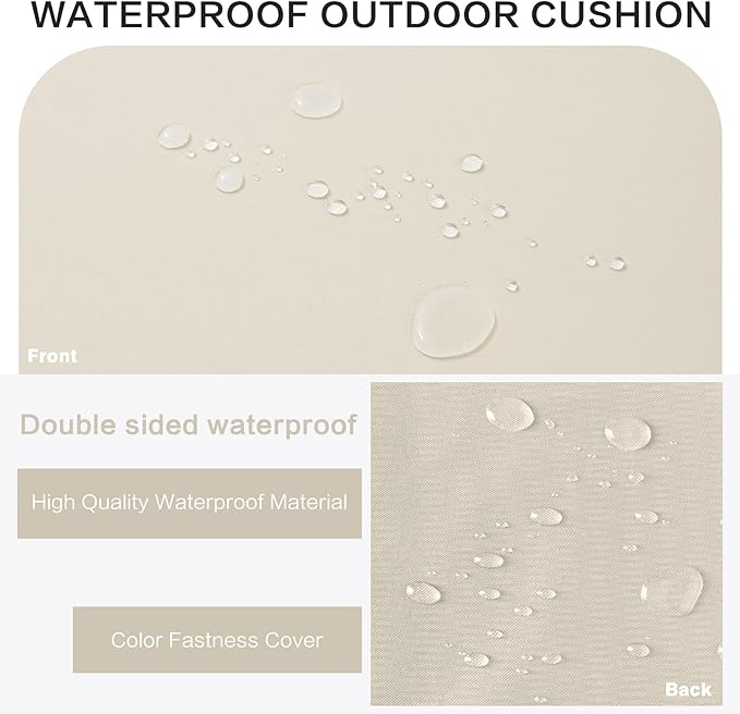 Outdoor Bench Cushion 4 inches Memory Foam Waterproof Patio Furniture Bench Cushion Porch Swing Cushion with Handle and Adjustable Strap, 42 x 18 Inch Cream
