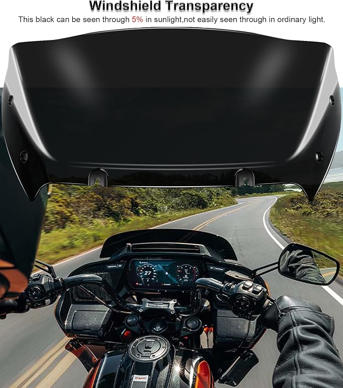 9" Wave Windshield Windscreen Wind Splitter Compatible with Harley Davidson CVO Road Glide FLTRXSE 2023-up, CVO Road Glide ST FLTRXSTSE 2024-up, Road Glide FLTRX 2024-up (Black)