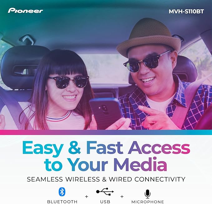 Pioneer MVH-S110BT 1-Din Digital Media Receiver Car Stereo – Bluetooth, USB Input, 50W x 4 Output, AM/FM Radio, iPhone & Android Compatible, Front & SW (Mono) RCA Output