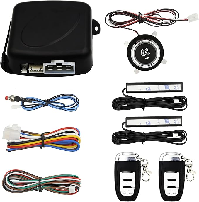 3T6B Passive Keyless Entry Car Alarm System PKE Engine Starter Push Button Vehicles Start/Stop Kit Safe Lock with 2 Smart Key (Upgrade)