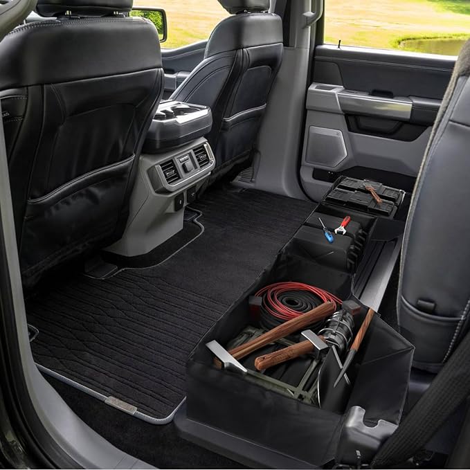 Under Seat Storage Bag Fit for Dodge Ram 1500 Accessories Crew Cab(New Body Style) 2019-2023 2024 2025 2026 Underseat Storage Box Tool Organizer Truck Crew Cab(Black)