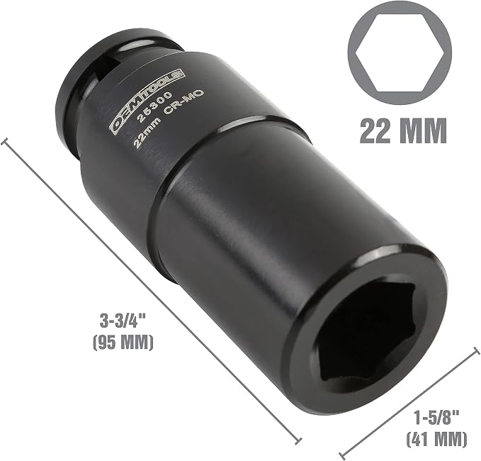 OEMTOOLS 25300 22mm Crank Bolt Socket, Heavy Duty Harmonic Balancer Socket For Stubborn Bolts, 22mm Impact Socket 1/2 Drive Crank Bolt Removal Tool