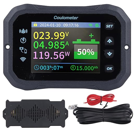 Battery Monitor Remote Control with 2.4 Inch Screen, 10-100V 400A Coulomb Meter for RV, Worldwide Remote Connection via APP, RV Battery Monitor
