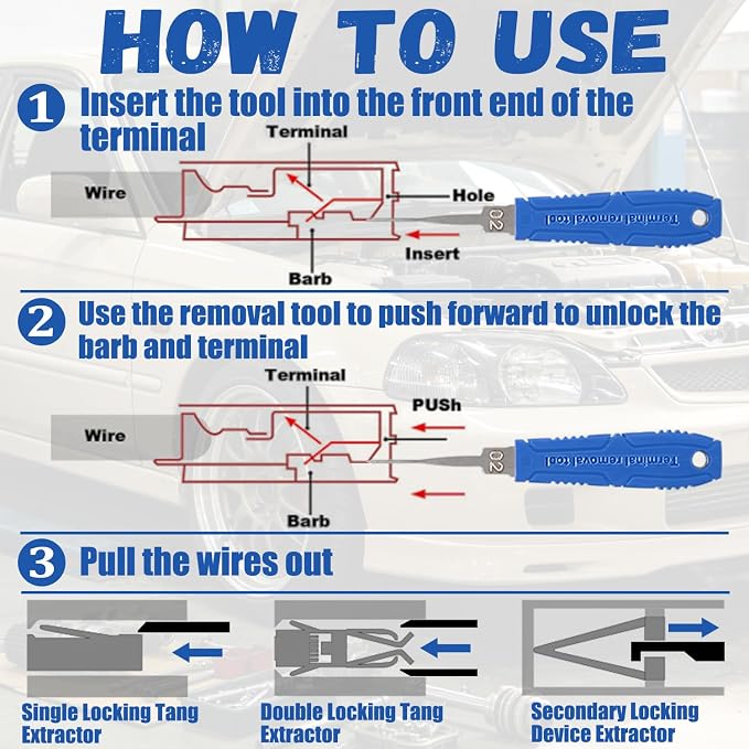 Depinning Tools Kit - 41Pcs Pin Removal Tools with Blow-Molded Case | 41Pcs Terminal Removal Tools Terminal Pin Removal Kit for Automotive Motorcycle Electrical Wire Harness & Connectors