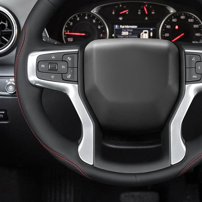 MEWANT Hand Stitch Steering Wheel Cover for Chevy Silverado 1500 Blazer Suburban Tahoe Real Leather Steering Wheel Wrap
