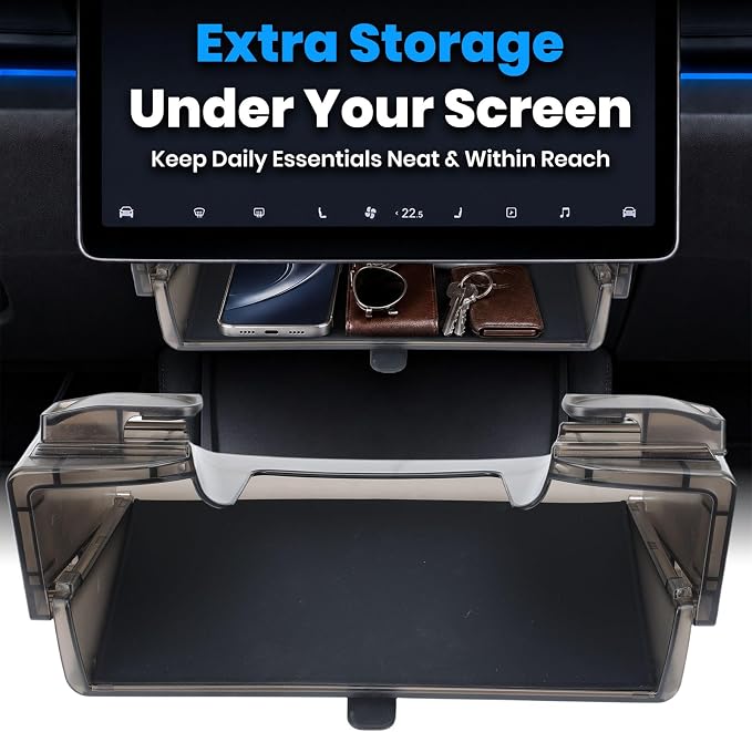 Upgrade Under Screen Storage Organizer Set for Tesla Model Y Juniper 2025-2026 Model 3 Highland 2021-2022 Center Console Organizer Upper & Lower Console