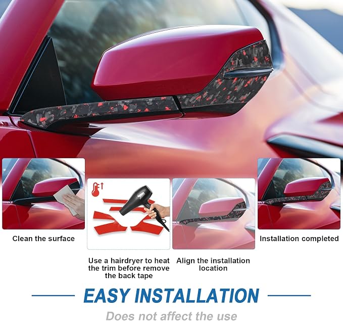 Red Forged Style Real Carbon Fiber Mirror Cover Trim Compatible with Corvette C8 2020-2026, Side Rearview Mirror Cap Trim, Exterior Decor Sticker Accessories