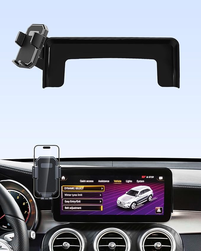 PZK Car Phone Holder for Mercedes-Benz GLC-Class 2020 2021 2022 /C-Class 2019 2020 2021 Accessories 10.25-Inch Screen Fixed Clip Auto Lock Car Phone Mount 360° Rotation Fit iPhone & 4.0-7.0'' Phones