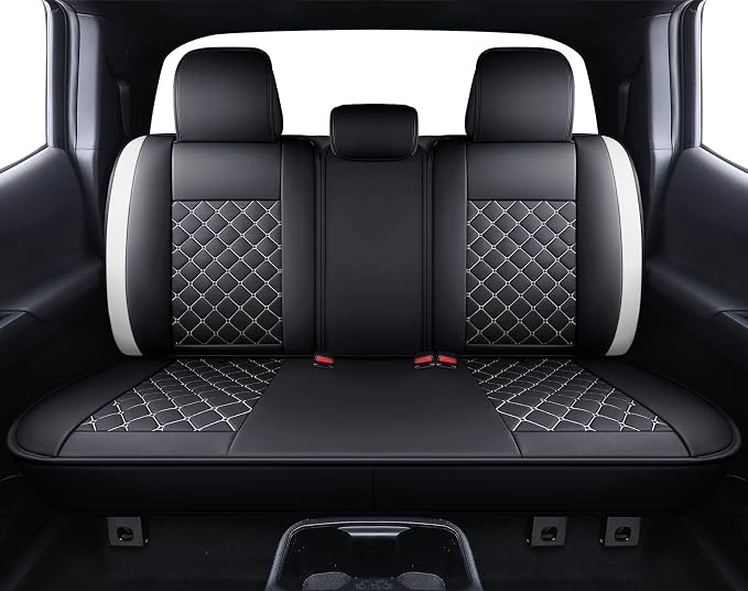 Tomatoman Tacoma Seat Covers Customized for 2005-2025 2026 Sport Extended SR V6 Overlanding, Waterproof Faux Leather Cushions(Full Set, Black-White)