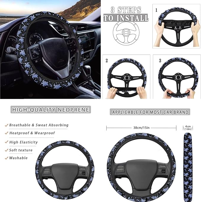 AFPANQZ Turtle Star Print Car Seat Covers Full Set of 11 Interior Accessories Protector Hand Brake Gear Shift Knob Cover, Seat Belt Pads, Steering Wheel Cover Fit Car Truck SUV