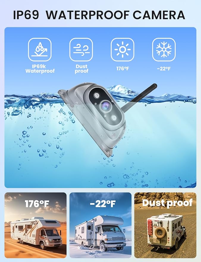 RV Wireless Backup Cameras System with 10.26" 1080P HD IPS Touch Screen-No Delay,IP69K Waterproof, Super Night,Wide Split Screen 2-Channel for Safe Reversing for RV,Trailer,Camper,5th Wheel,Truck