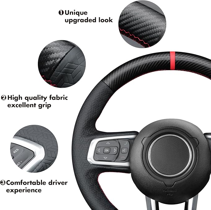 MEWANT Steering Wheel Cover for Jeep Gladiator (JT) 2020-2024 / Wrangler (JL) 2019-2024 / Wrangler Unlimited 2018-2023 Hand-Stitched Leather Car Steering Wrap for Jeep