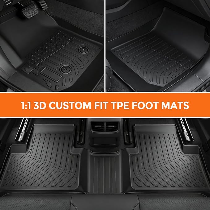 Floor Mats for Chevy Colorado Crew Cab 2015-2022 and for GMC Canyon Crew Cab 2015-2022 (Not for 2 Door or Extended Cab), Heavy Duty TPE All Weather Protection Waterproof Non-Slip (Two-Row Floor Mats)
