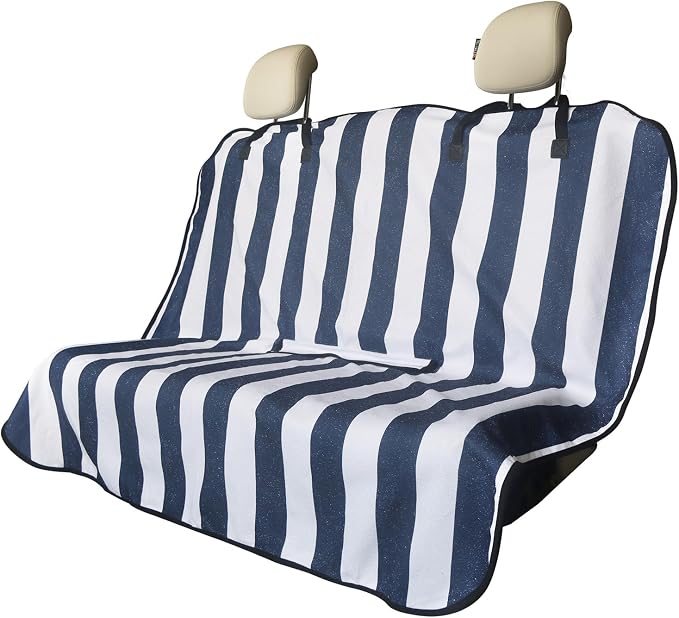 Back Seat Cover for Car Trucks Van SUV Jeep,Waterproof Rear Bench Towel Seat Covers for Dogs and Kids,Automotive Backseat Protector (Blue Stripe)