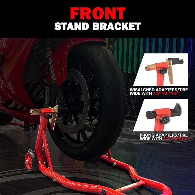 MOTO4U Motorcycle Stands Front and Rear, Front Rear Combo Stand Universal Wheel Lift Stand Swingarm Spool Lift Stand Paddock Stand Red