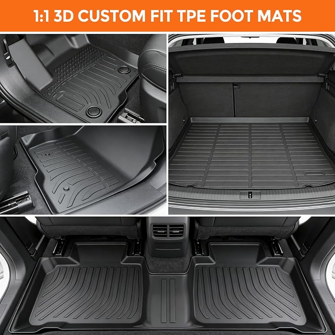 Floor Mats for Ford Edge 2015-2025, Heavy Duty TPE All Weather Protection, Waterproof Non-Slip Black Car Liners for SE/SEL/SEL Plus/Titanium/Sporrt/ST/ST-Line (Two-Row Floor Mats & Cargo Liner)