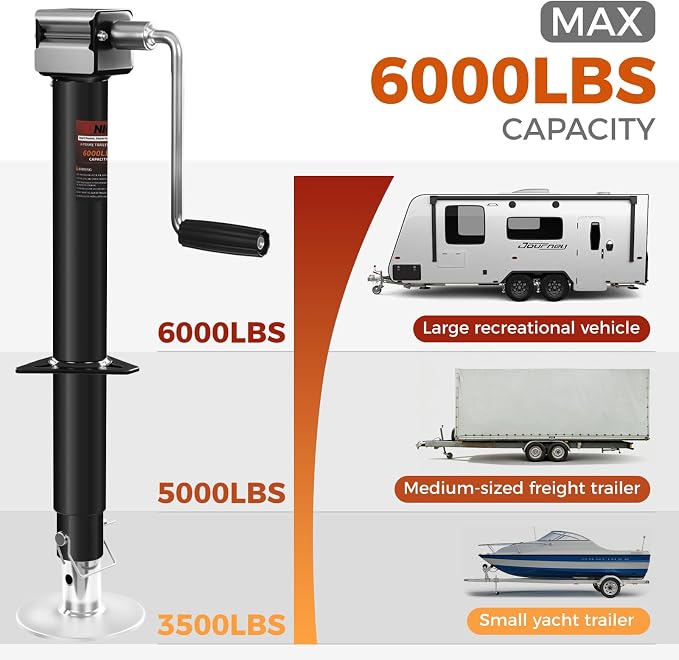 6000 LBS A-Frame Trailer Jack, Height Range 9"-40.5" RV stabilizer Jacks with Drop Leg & Ergonomic Handle,Manual & 20–24V Drill-Powered Operation, Suitable for RV, Utility, Yacht Trailers