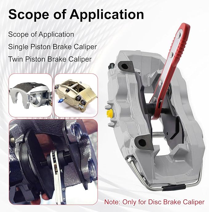 Brake Caliper Compression Tool Kit, Caliper Piston Compressor Tool, 360° Ratchet Piston Press with 4 Hooks & 2 pcs Large Steel Plate for Single Twin Quad Sextuplet Piston Disc Brake Caliper (Red)
