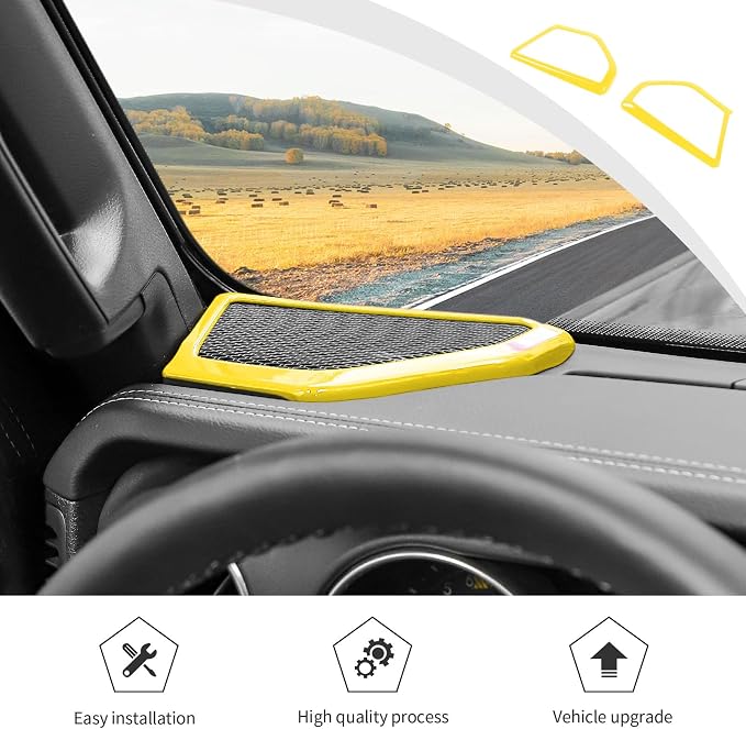 JWWY for Jeep JL Speaker Audio Player Trim Top & A Pillar Cover Trim for 2024-2025 Jeep Wrangler JL JLU & Gladiator JT 4xe Interior Accessories ABS 4PCS Yellow
