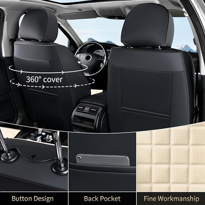 FLORICH Front Car Seat Covers, Leather Seat Covers for Cars, Waterproof Car Seat Protectors 2 Pack, Front Seat Covers for Cars, Breathable Automotive Seat Covers Protector Fit for Most Cars Trucks SUV