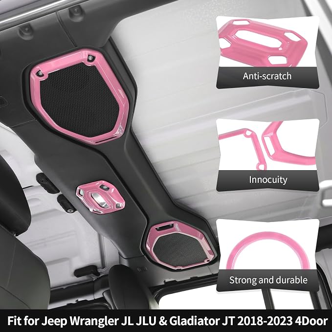 CheroCar Pink 20PCS Interior Trim Kit for Jeep Wrangler JL JLU & JT Gladiator 2018-2023,Dashboard,Steering Button Frame,AC Switch,Roof Speaker,Reading Light,Headlight Switch,Rear Air Vent Trim