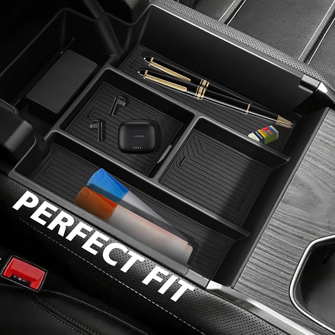 BestEvMod Center Console Organizer Tray Compatible with Chevrolet Silverado EV WT RST LT/Sierra EV 2026 2025 2024 Pickup Armrest Storage Box (Top)