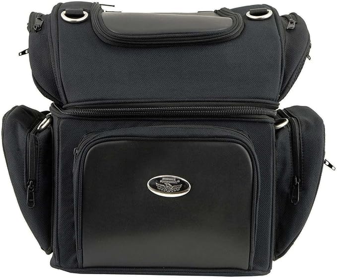 Milwaukee Leather MP8170 Medium Black '5 Pocket' Textile Motorcycle Double Barrel Sissy Bar Rack Bag - Medium
