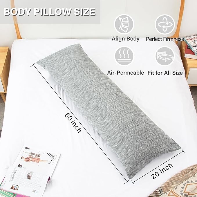 1 MIDDLE ONE Body Pillow, Memory Foam Body Pillows for Adults Sleeping, Long Pillow for Bed, Big Large Firm Full Body Pillow for Side Sleeper, 20x60 Inch (Cooling Grey)