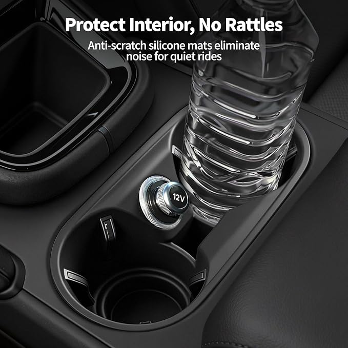 4PCS Center Console Storage Mat, Wireless Charging Silicone Mat, Full‑Wrap Cup Holder Inserts & Dashboard Center Clock Surrounding Compass Cover for 2024 2025 2026 Porsche Cayenne Accessories