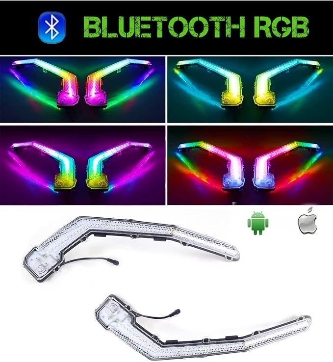 SLK-Lights X3 LED Turn Signal With Chasing Color, Bluetooth APP Control, Front Signature Accent Fang Assembly Compatible With Can-Am Maverick X3, Sport, Trail and etc.