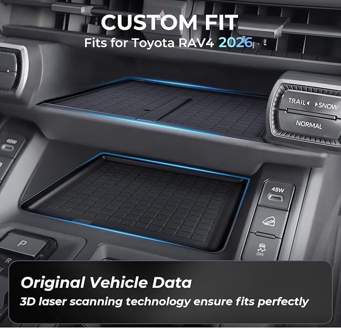 Wireless Charging Protective Mat & Center Console Storage Protective Mat for Toyota RAV4 2026, Interior Accessories Silicone Anti-Slip Console Cover Pad for 2026 RAV 4, Black