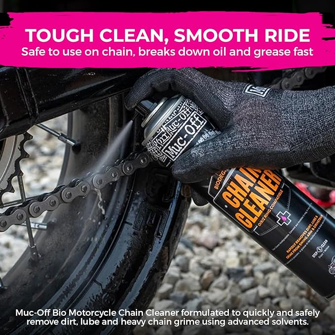 Muc-Off Motorcycle Chain Cleaner + 5x Bike Brush Kit | Motorcycle Chain Degreaser Cleaner with Chain Cleaning Brush Set | Instant Grease Cutting Formula | Easy to Use