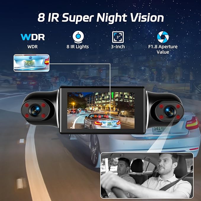 360°View 4 Channel Dash Cam, 2K+1080P Front and Rear Inside Left Right, NHOPEEW 3 inch IPS Screen Dash Camera for Cars, WiFi/APP Control, Night Vision, 24H Parking Mode, 64GB TF Card, Loop Recordin