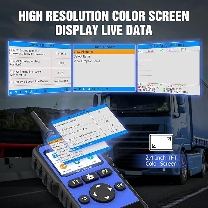 Heavy Duty Truck Scanner Full System Diesel Diagnostic Scan Tool HD OBD/EOBD/OBD2 Automotive Code Reader for Cars and Trucks OBDII+Heavy Duty 2 in 1 Code Reader