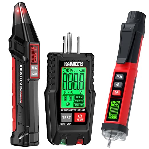 KAIWEETS Circuit Breaker Finder with LCD Display KT301P and KAIWEETS Non-Contact Voltage Tester Pen, Dual Range AC 12V/70V-1000V Electrical Tester KTL01