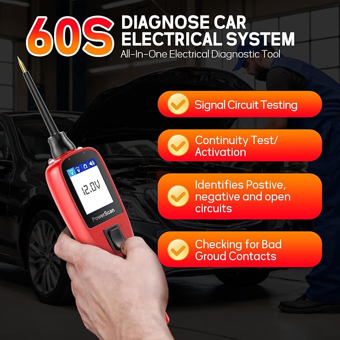 Autel PowerScan PS100 Automotive Circuit Tester, Power Circuit Probe Scan Tool, 12-24V Electrical Short Open Breaker Circuit Finder, AC/DC Current Resistance, 20ft Extension Cord, for 99% Car