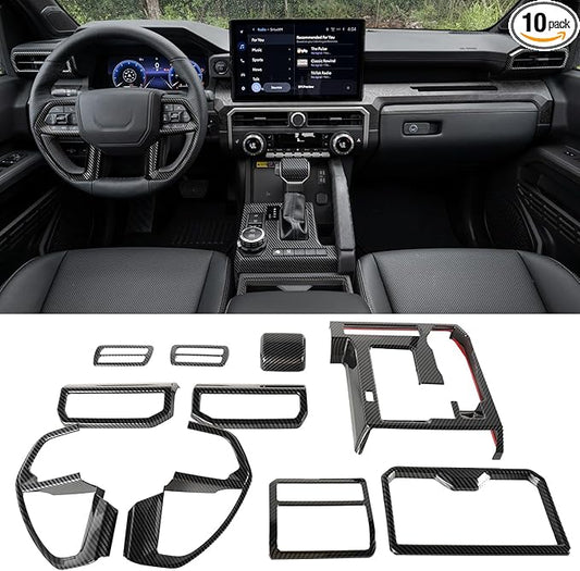 Interior Trim for Toyota Tacoma 2024-2026 Carbon Fiber Gear Shift Panel with Steering Wheel Trim