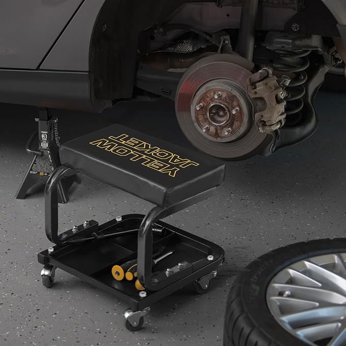 YELLOW JACKET Creeper Garage/Shop Seat, 250 LBS Capacity Rolling Padded Mechanics Stool Removal Seat with Tool Tray